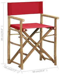 Cadeiras de realizador dobráveis 2 pcs bambu e tecido vermelho