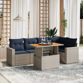 vidaXL 6 pcs conjunto sofás p/ jardim c/ almofadões vime PE cinzento