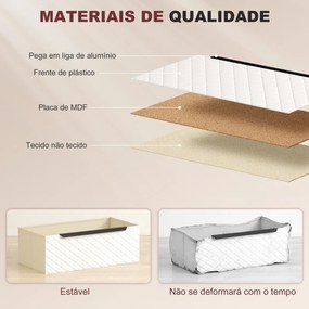 Cómoda com 3 Gavetas de Tecido Frentes com Padrão de Diamante 59,5x30x73,5 cm Móvel de Arrumação Madeira e Branco