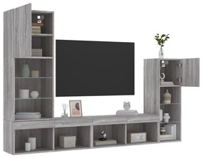 vidaXL 4 pcs móveis parede p/ TV c/ LEDs deriv. madeira cinza sonoma