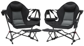 Outsunny Conjunto 2 Cadeiras Baloiço Campismo Dobrável Apoio Pés Suporte Copos Confortáveis Leves 88x160x104 cm Preto | Aosom Portugal