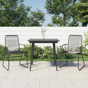 3 pcs conjunto de jantar para jardim vime PVC preto