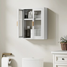 Armário de Casa de Banho de Parede com Portas de Acrílico Prateleira Ajustável Fecho Magnético 40x14x50 cm Branco