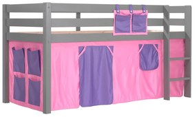 Cama alta de Criança PINO 90 x 200 cm + estrado + escada + cortina BELLA Cinzenta