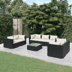 vidaXL 8 pcs conjunto lounge de jardim c/ almofadões vime PE preto