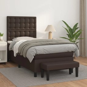 vidaXL Cama com molas/colchão 90x190 cm couro artificial castanho
