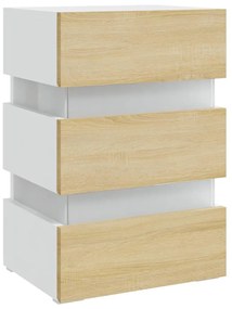 Mesa de cabeceira c/ LEDs derivados de madeira branco/sonoma