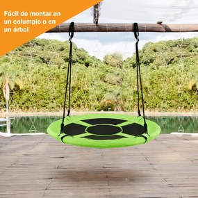 Baloiço de árvore para crianças Baloiço de disco de altura ajustável com almofada e pega para pátio de jardim 100 x 100-160 cm Verde