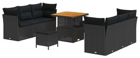 Conjunto de Sofá de Jardim de 9 Peças com Almofadas Preto Rattan Polié