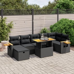vidaXL 8 pcs conjunto sofás de jardim com almofadões vime PE preto