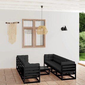 vidaXL 9 pcs conjunto lounge de jardim c/ almofadões pinho maciço