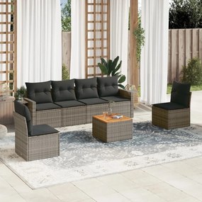vidaXL 7 pcs conjunto sofás p/ jardim c/ almofadões vime PE cinzento