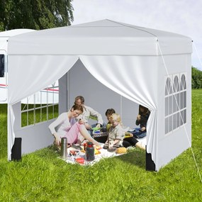 Tenda Pop up Dobrável 290 x 290 cm  4 x Sacos de areia e com 4 paredes laterais amovíveis e altura ajustável, feiras, eventos  Branca