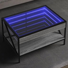 Mesa de centro luzes LED Infinity 70x50x38 cm cinzento sonoma