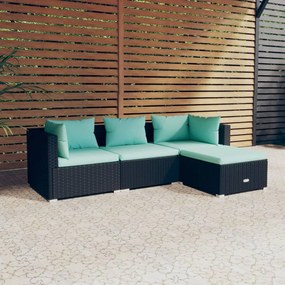 vidaXL 4 pcs conjunto lounge de jardim c/ almofadões vime PE preto