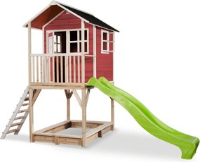 Casa de brincar infantil exterior para crianças Loft 700 em madeira com escorrega e caixa areia - Vermelha