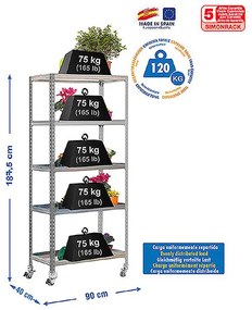 Estante Jardim SIMONGARDEN CLICK MOB. 5/400 CINZENTA/GALVANIZADAVANIZADA Jardim, Casa, Escritório, Garagem, Oficina Capacidade 75 Kg Dimensões 1875x90