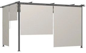 Outsunny Pérgola de Jardim com Teto Retrátil 4 Cortinas Enroláveis de Poliéster e Estrutura de Metal 3,95x2,95 cm Creme