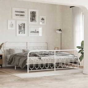 Estrutura de cama com cabeceira e pés 200x200 cm metal branco