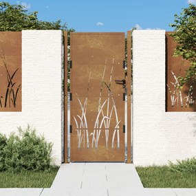 vidaXL Portão de jardim 100x200 cm em aço corten com design de grama