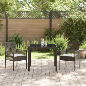 Conjunto de Jantar de Jardim 3 Peças com Almofadas Castanho Polyrattan