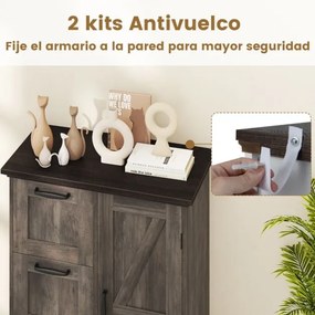 Aparador estilo de fazenda 60 x 30 x 80 cm com porta de celeiro e 3 gavetas de armazenamento Café