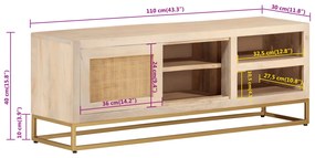 Móvel de TV 110x30x40 cm madeira de mangueira maciça e ferro