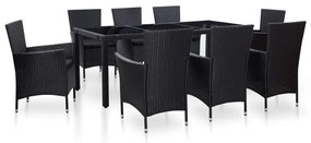 vidaXL Conjunto de jantar para exterior 9 pcs vime PE preto