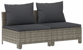 7 pcs conjunto lounge de jardim c/ almofadões vime PE cinzento