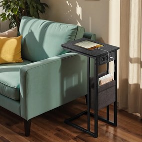 Mesa de apoio em forma de C com estação de carregamento 30 x 40 x 62 cm preto