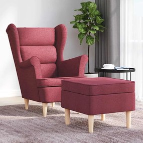 Poltrona com apoio de pés tecido vermelho tinto