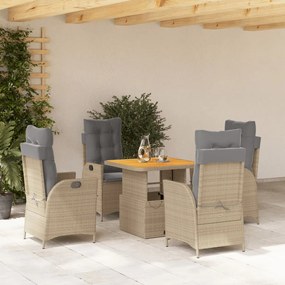 vidaXL 5 pcs conjunto de jantar p/ jardim com almofadões vime PE bege