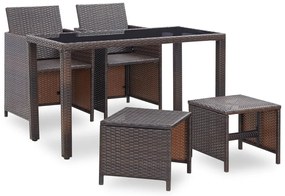 5 pcs conjunto de jantar exterior c/ almofadões vime castanho