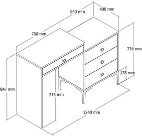 Mesa de Maquilhagem Lizbon500 – Nogueira e Branco – 124x84,7x40 cm