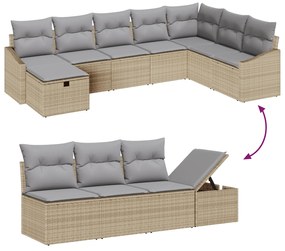 Conjunto de Sofá de Jardim em 9 Peças com Almofadas Bege Polyrattan