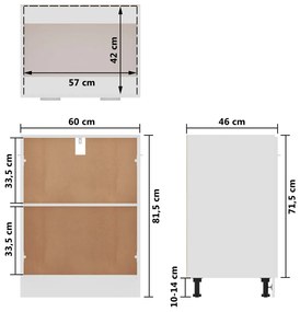 Armário inferior “Lyon” 60x46x81,5cm derivados madeira branco