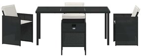 Conjunto de Jantar de Jardim de 5 Peças com Almofadas Preto Rattan Pol