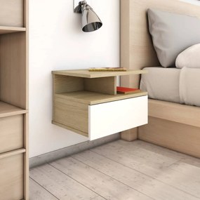 vidaXL Mesa cabeceira suspensa 2 pcs 40x31x27 cm branco e carv. sonoma