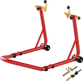 Bloqueador de roda de moto para pneu traseiro com capacidade para 544 kg, com garfos ajustáveis em U e L em aço, 69 x 58,5 x 34,5 cm, vermelho