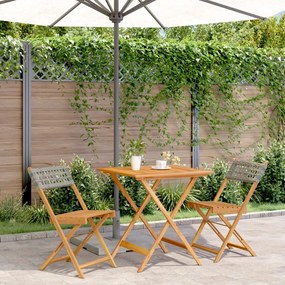 3 pcs conjunto de bistrô vime PE e madeira maciça cinzento