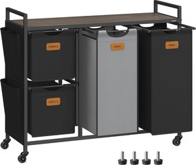 Lixeira de lavandaria com 4 compartimentos e 150 L de capacidade | VASAGLE | 98,6 x 33 x 80,5 cm | castanho | BLH203B01.