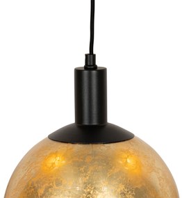 Candeeiro suspenso design preto com vidro dourado 5 luzes - Bert Design