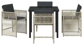 Conjunto de Jantar de Jardim com Almofadas Cinza Claro em Rattan