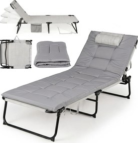 Espreguiçadeira de Exterior Dobrável, 186 x 68 x 33-76 cm, Encosto Ajustável em 4 Posições, Cinzento