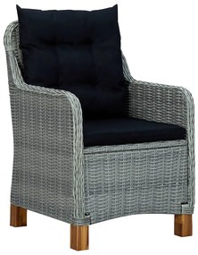 9 pcs conj. jantar exterior + almofadões vime PE cinzento-claro