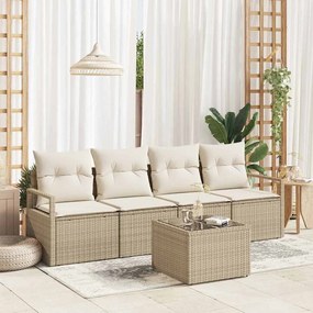 Conjunto de Sofá para Jardim vidaXL 5 Peças com Almofadas Bege Vime PE