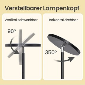 Candeeiro de pé 25 x 25 x 176 cm LED de 30 W, cabeça giratória, candeeiro de pé com comando à distância preto