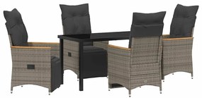 Conjunto de Jantar de Jardim de 5 Peças com Almofadas em Rattan Sintét