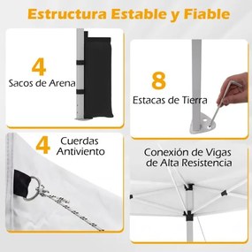 Tenda dobrável 3x3 m com 4 x Sacos de areia de montagem instantânea com 1 botão campismo, feiras, eventos e Saco com rodas Branca