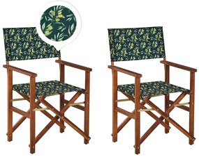 Conjunto de 2 cadeiras em madeira escura capas creme e padrão oliveira CINE Beliani